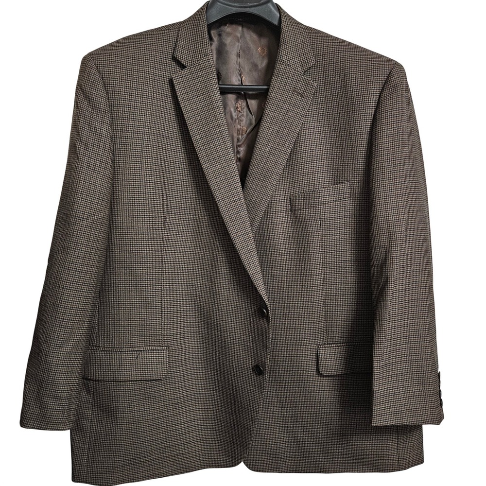 Ralph Lauren Blazer Mens 52R Brown Houndstooth Wool Blend Two Button Sport Coat